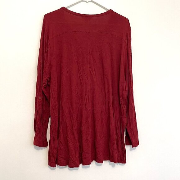 LUCKY BRAND Plus Size Burnout Velvet Bib Henley Top Burgundy Maroon Red Roll Tab - Picture 12 of 14